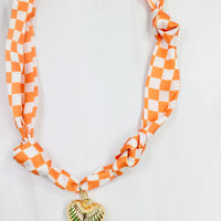 Serfina Scarf Charm Necklace Orange Check