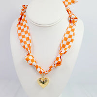 Serfina Scarf Charm Necklace Orange Check