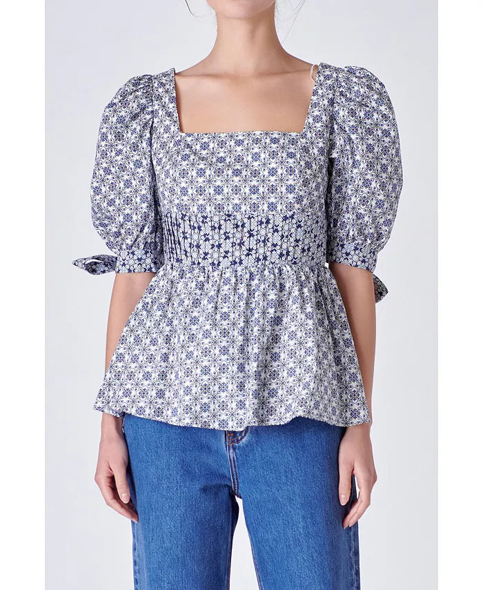 Print Block Smocked Top