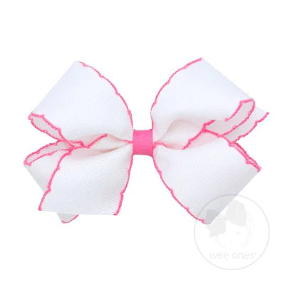 Wee Ones King Moonstitch Bow- White with Pink