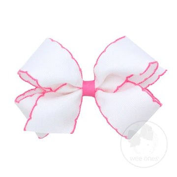 Wee Ones King Moonstitch Bow- White with Pink