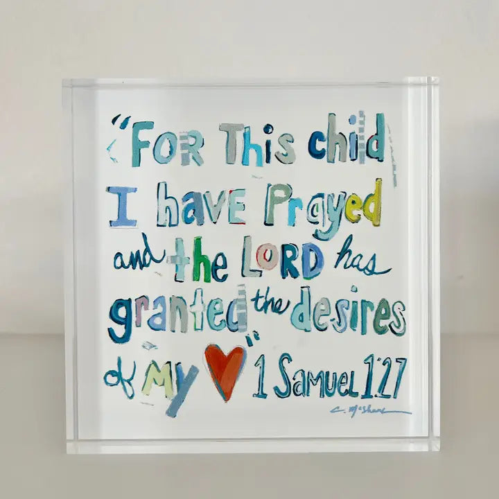 Samuel 1:27 For This Child I Have Prayed Acrylic Block-Blue