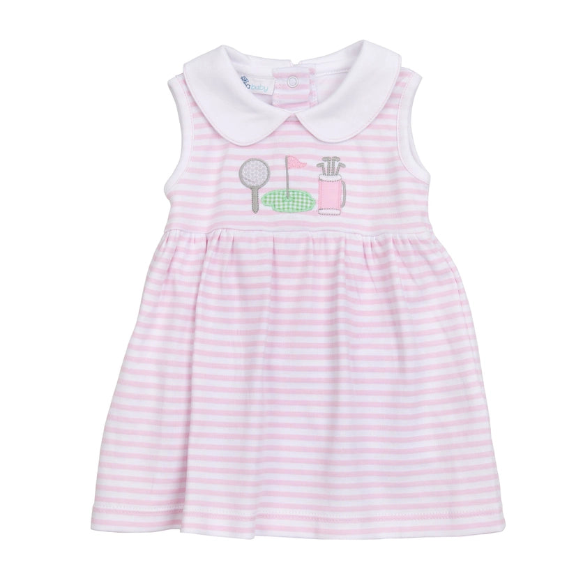 Magnolia Baby Girl Putting Green Applique Collared Dress - Pink 9 Months Magnolia Baby Girl Putting Green Applique Collared Dress - Pink 9 Months