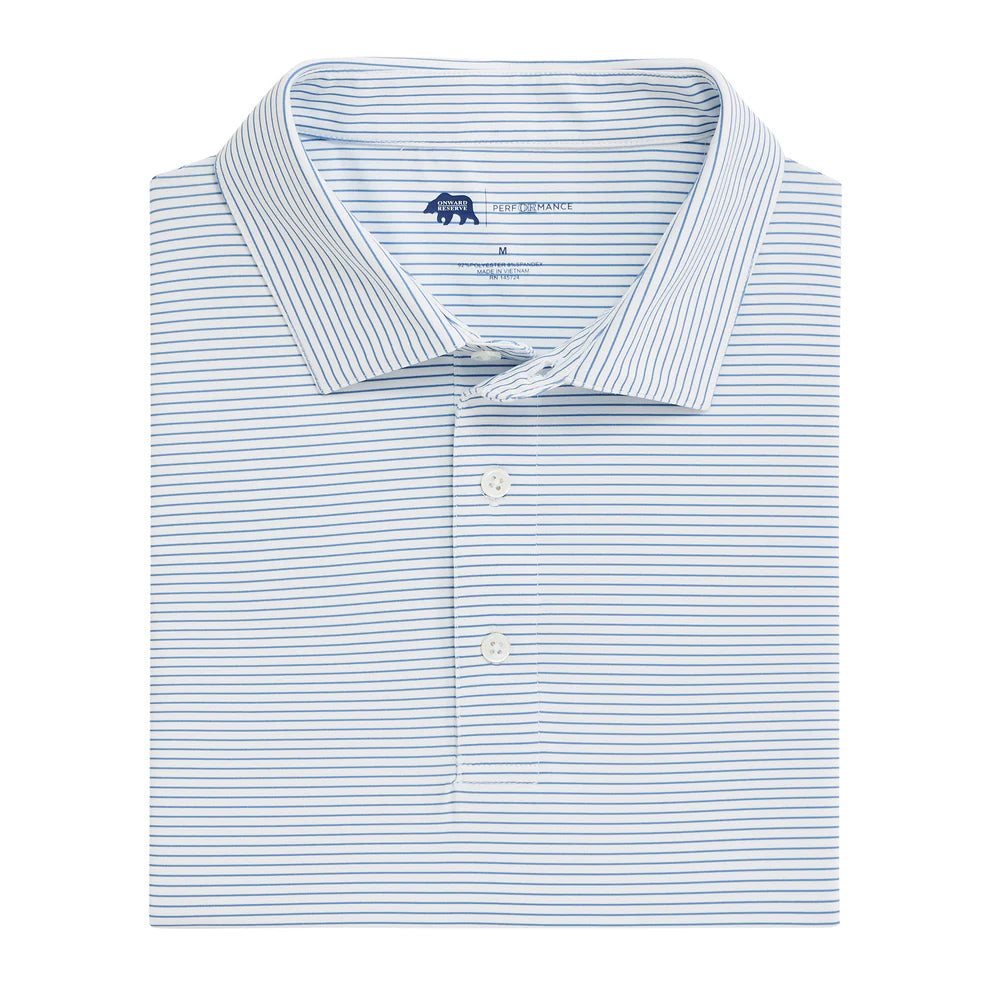 Onward Reserve Birdie Stripe Performance Polo- Lichen Blue