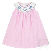 Delaney Pink Check Sleeveless Yoke Smocked Bow Dress