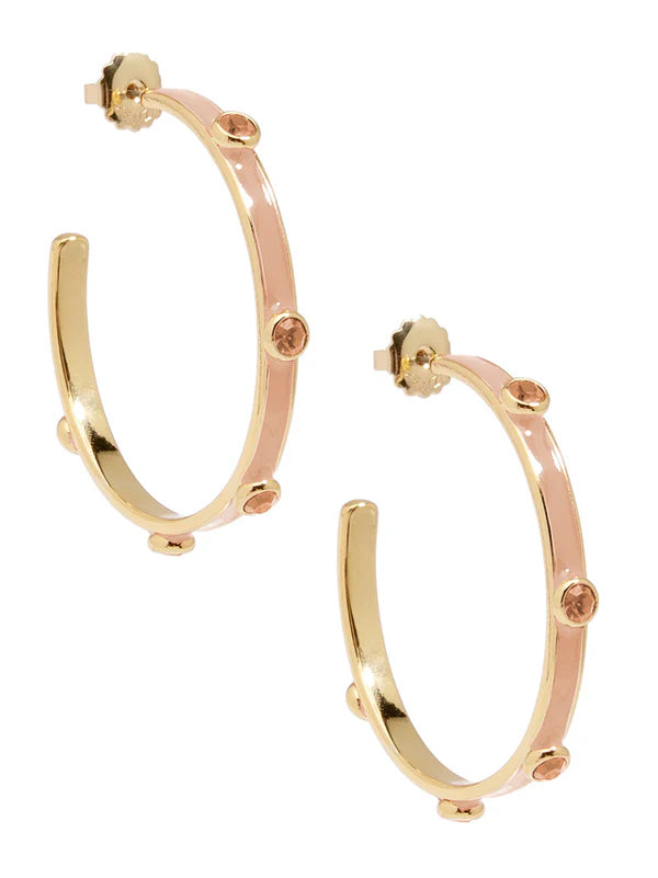 Enamel Hoop Earring with Crystals - Hot Pink