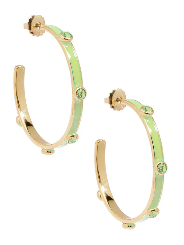Enamel Hoop Earring with Crystals - Hot Pink