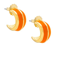 Enamel Huggie Earring with Gold Stripe - Navy