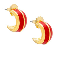 Enamel Huggie Earring with Gold Stripe - Navy