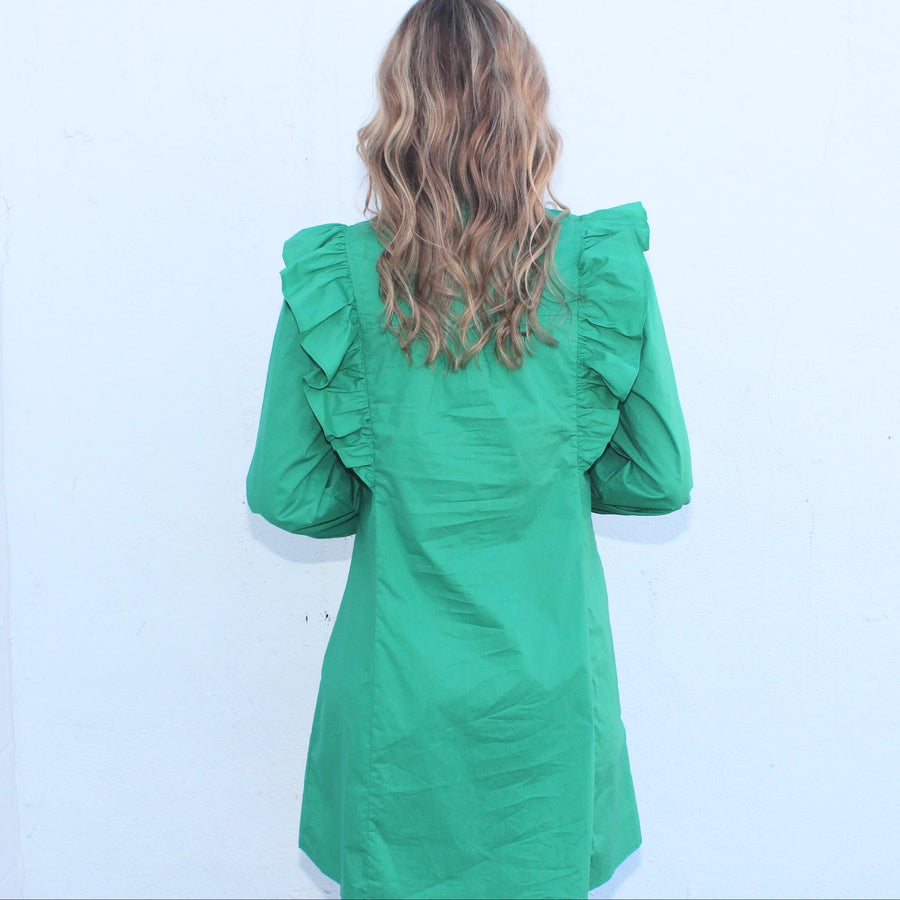 Jodifl Green Ruffle long Sleeve Dress