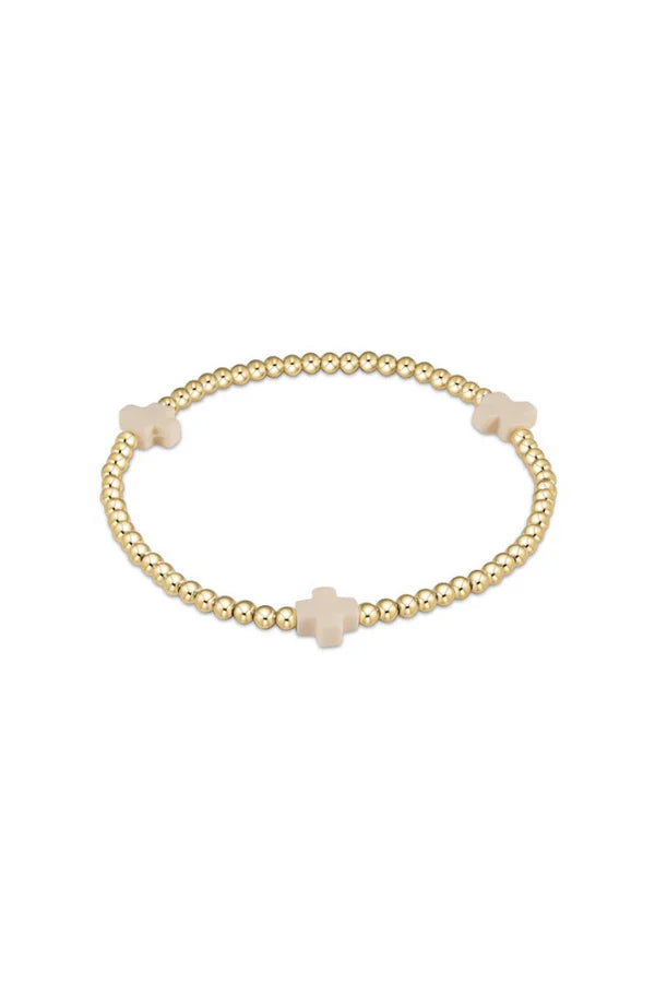 Enewton Egirl Signature Cross Gold Pattern 3mm Bead Bracelet - Off-White