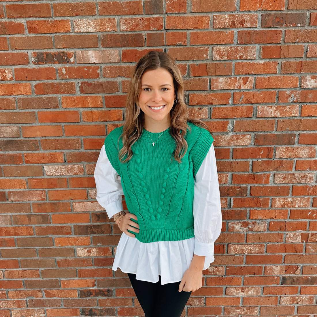 Mixed Media Cable Sweater Green/White