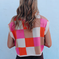 Olivaceous Orange and Pink Sleeveless Sweater