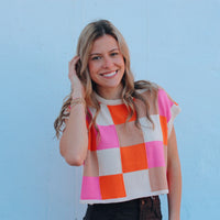 Olivaceous Orange and Pink Sleeveless Sweater