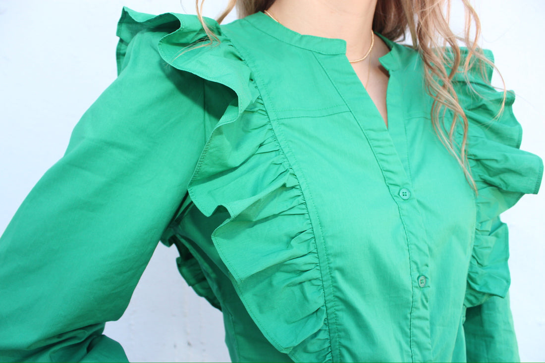 Jodifl Green Ruffle long Sleeve Dress