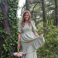 Gingham Striped Multi Tiered Maxi Dress
