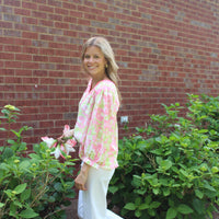 Jodifl Hot Pink and Lime Green Floral Three Quarter Top