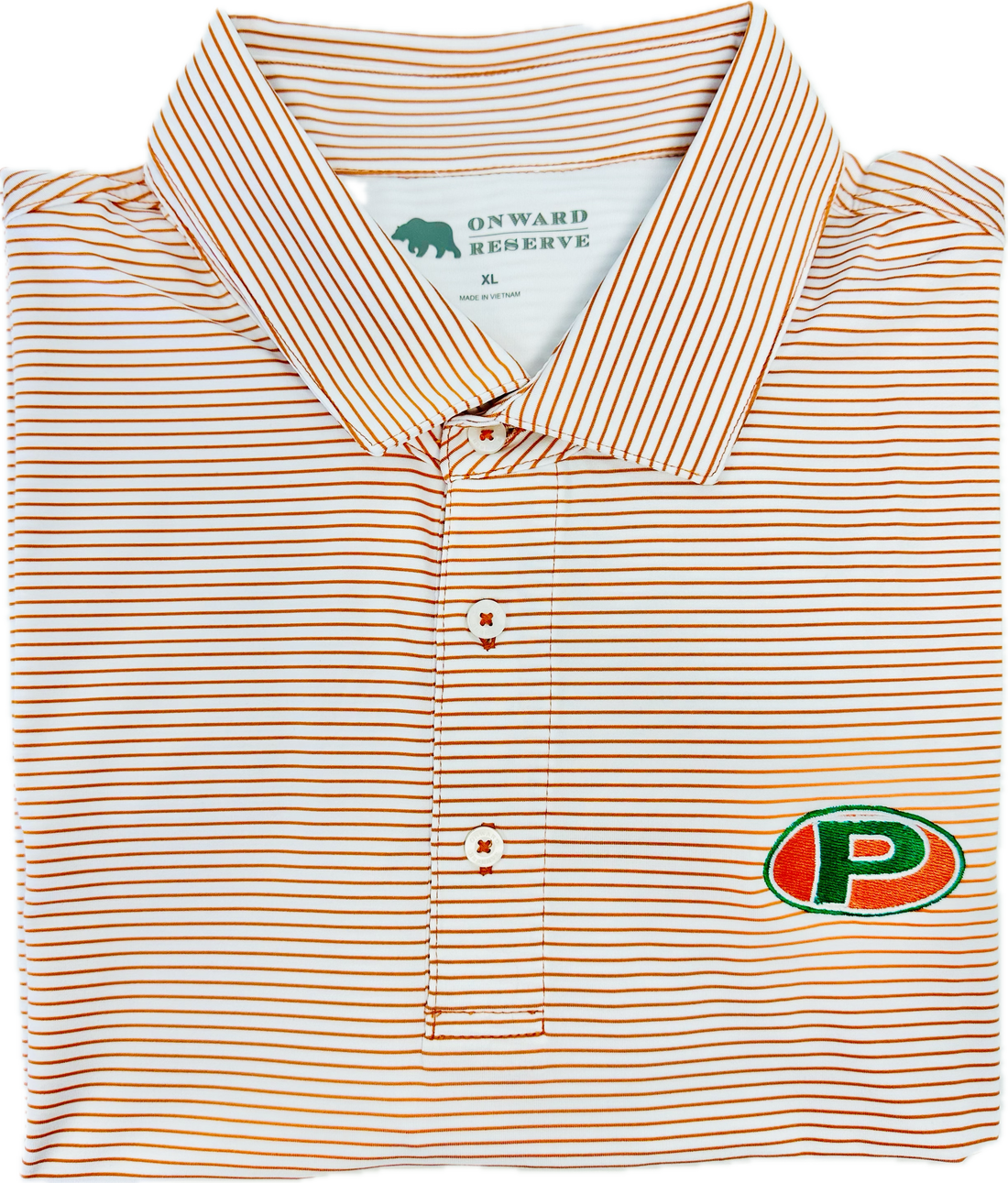Onward Reserve Birdie Striped Performance Polo Orange/White