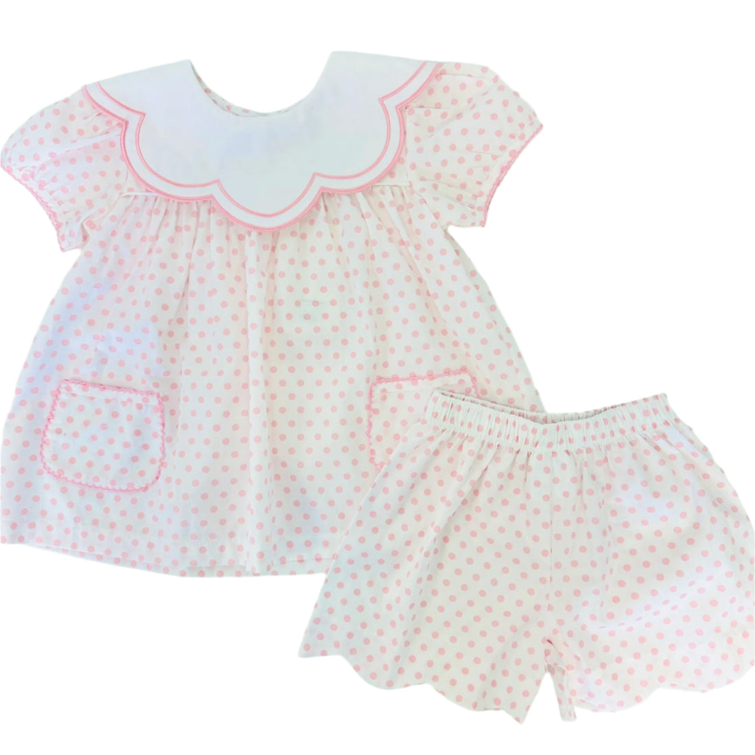 Delaney White with Pink Dot Short Set