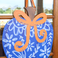 Doodles by Rebekah Blue Chin with Bow Pumpkin Door hanger