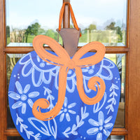 Doodles by Rebekah Blue Chin with Bow Pumpkin Door hanger