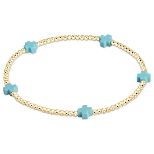 Enewton Egirl Signature Cross Small Gold Pattern 2mm Bead Bracelet - Mint