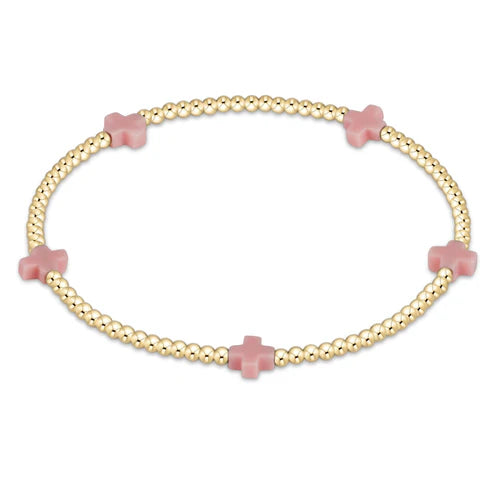 Enewton Egirl Signature Cross Small Gold Pattern 2mm Bead Bracelet - Pink