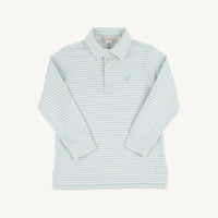 Beaufort Bonnet Long Sleeve Prim and Proper Polo - Old Greenwich Green Stripe with Old Greenwich Green Stork
