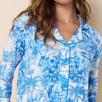 Palm Grove Toile Pima Knit Long-Sleeved Pajama - Blue