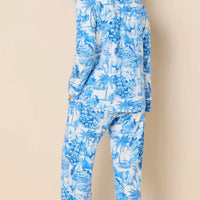 Palm Grove Toile Pima Knit Long-Sleeved Pajama - Blue