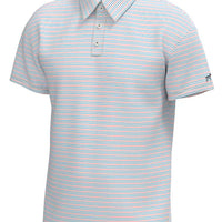 Southern Point Youth Bayside Stripe Performance Polo - Bayside Stripe White/Hawaiian Blue
