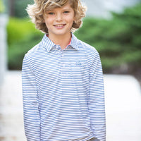 Prodoh Long Sleeve Pro Performance Polo- Moonlight Blue Stripe