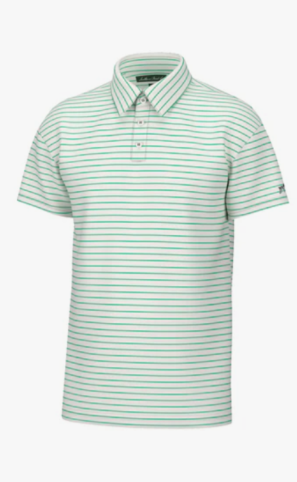 Southern Point Youth Horizon Stripe Performance Polo - White/Washed Jade