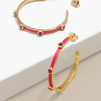 Enamel Hoop Earring with Crystals - Cream