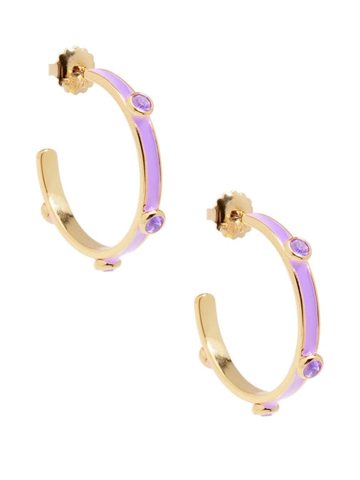 Enamel Hoop Earring with Crystals - Hot Pink