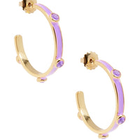 Enamel Hoop Earring with Crystals - Cream
