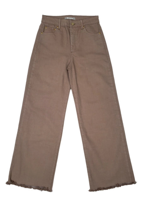 Tractr Alice High Rise Wide Leg Ankle Crop Jeans - Taupe