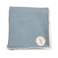 Swaddle Baby Blanket with PomPom Edge - Blue