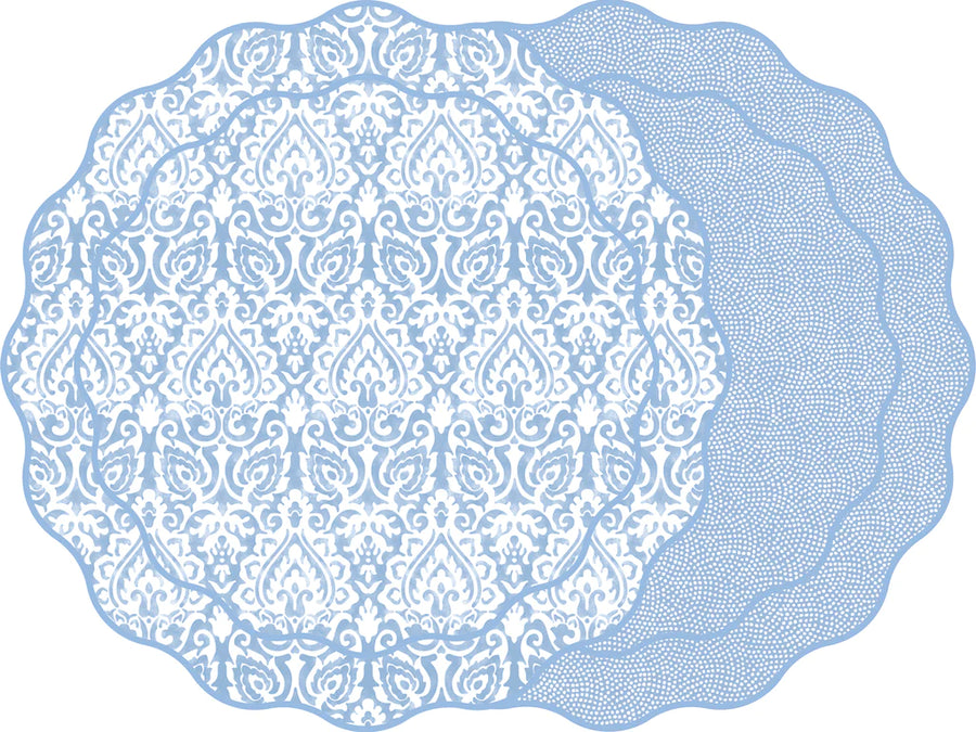 Holly Stuart Home Scallop Two Sided Placemats-Damask Denim