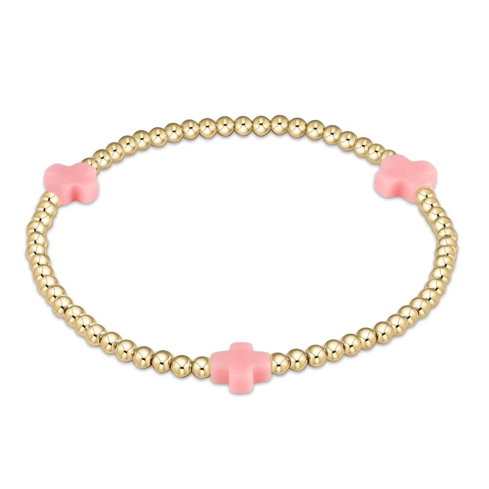 Enewton Egirl Signature Cross Gold Pattern 3mm Bead Bracelet - Pink