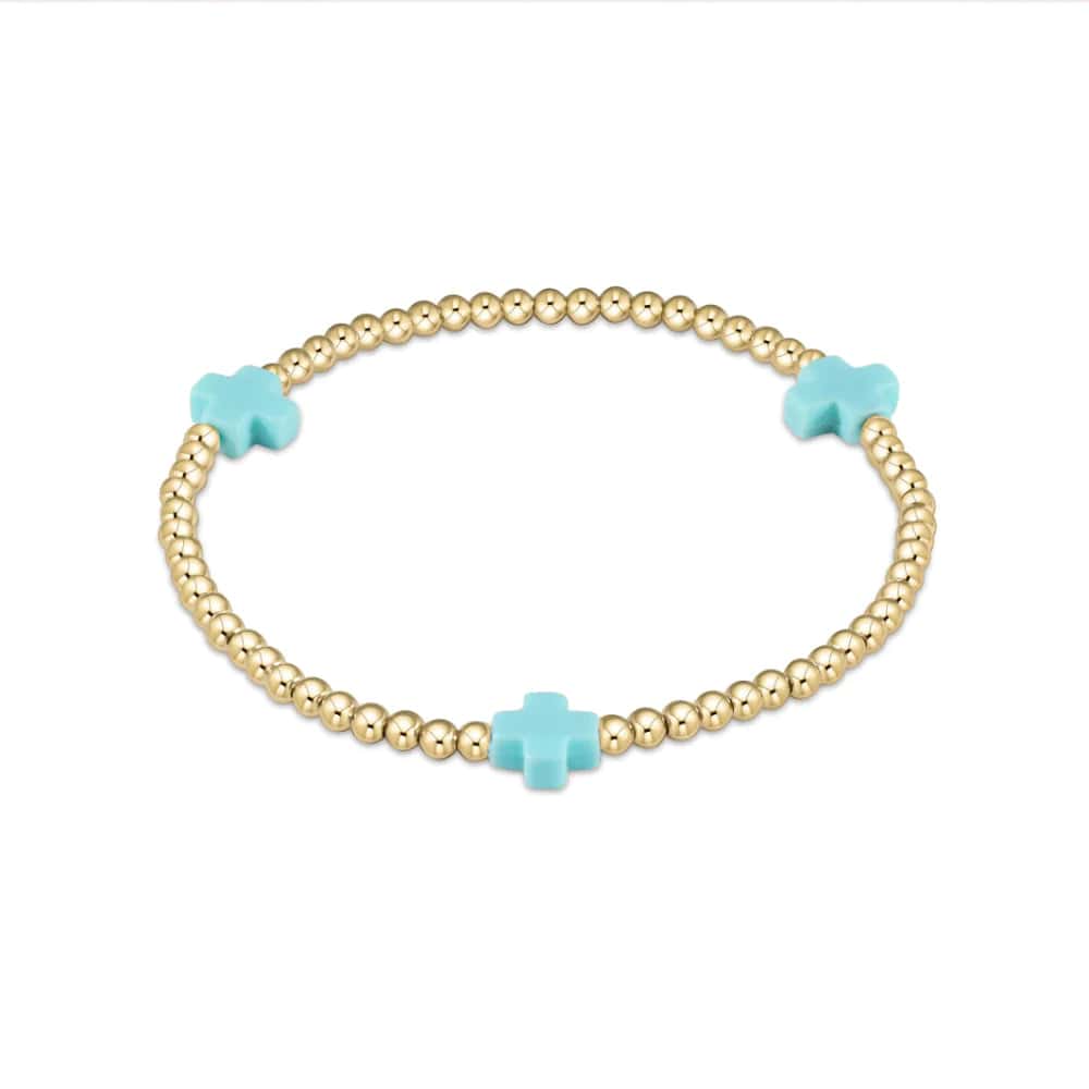 Enewton Egirl Signature Cross Gold Pattern 3mm Bead Bracelet - Turquoise
