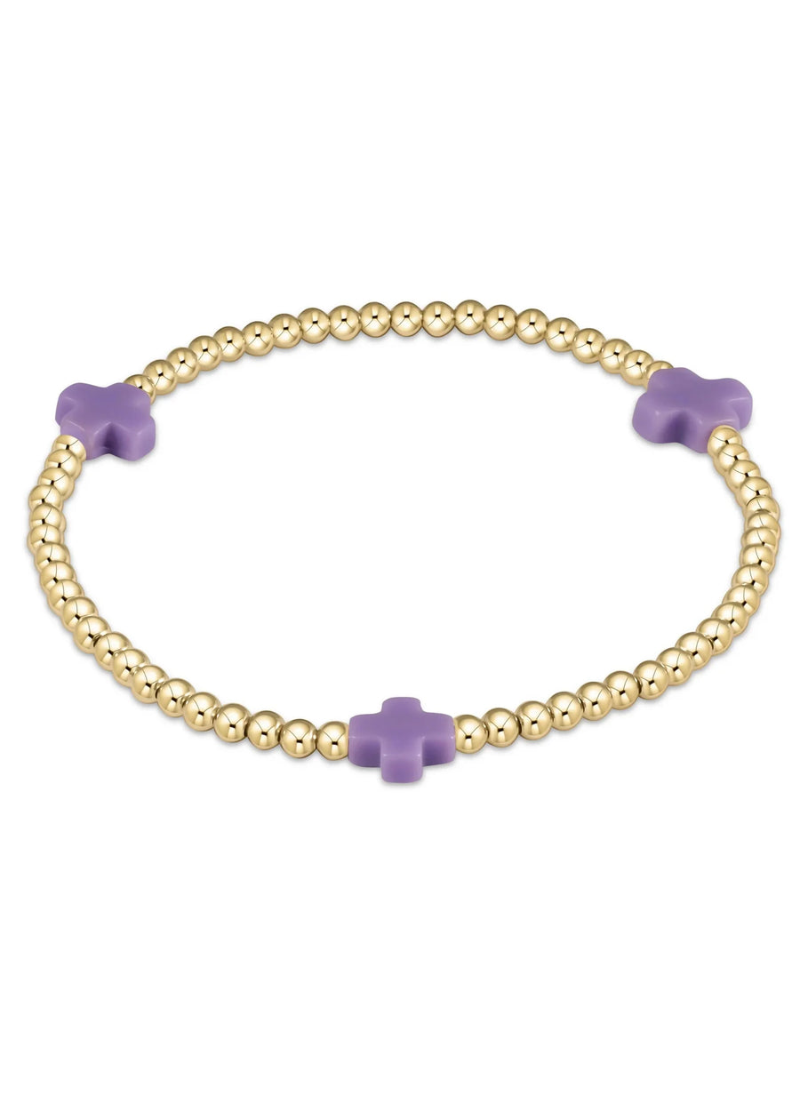 Enewton Egirl Signature Cross Gold Pattern 3mm Bead Bracelet Purple