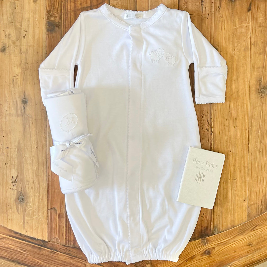 Kissy Kissy White Pique Sweetest Conv-Gown Embroidered Sheep