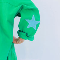 Caryn Lawn Preppy Dress Corduroy Green With Blue Star