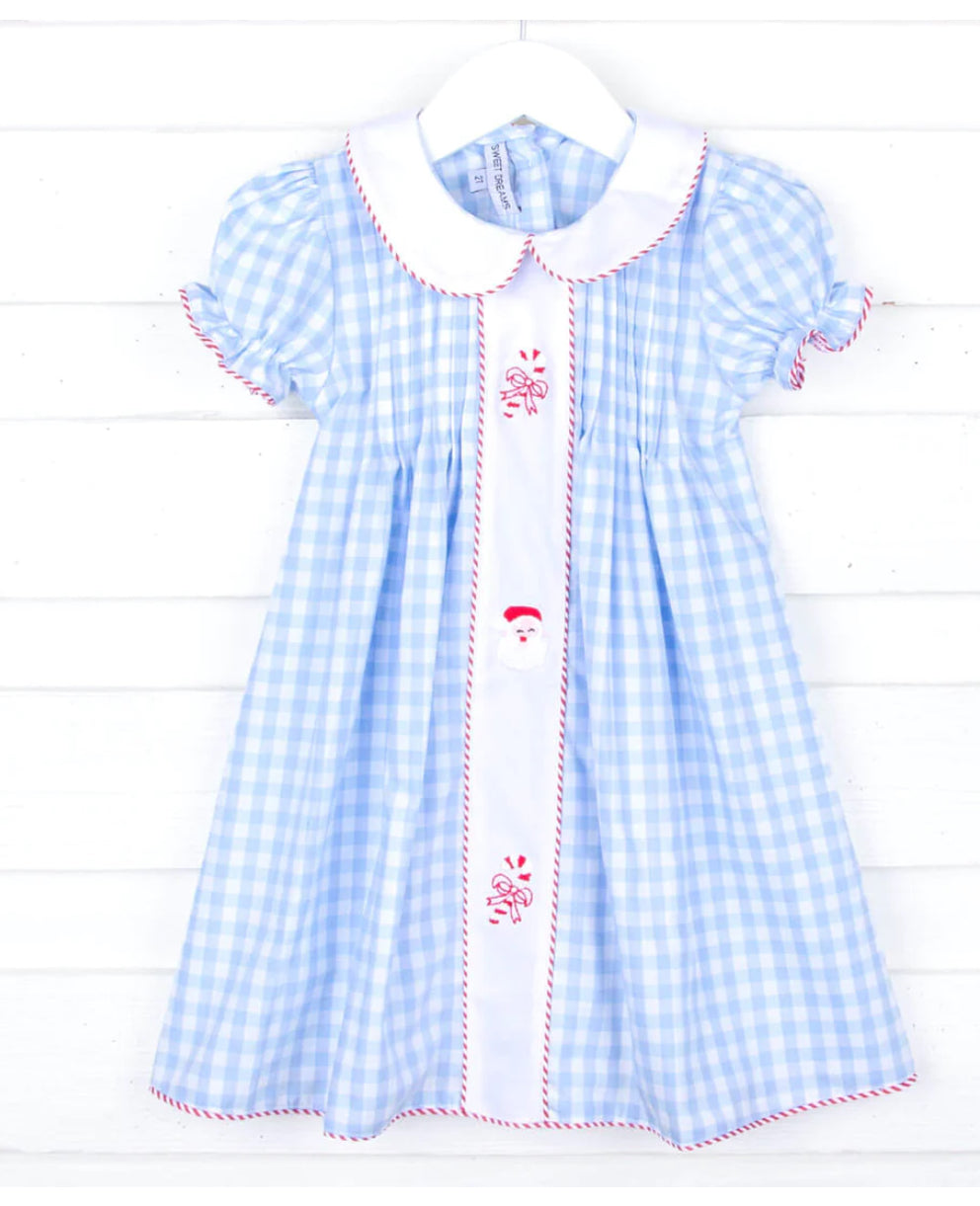 Sweet Dreams Blue Ging Santa /Candy Cane Dress