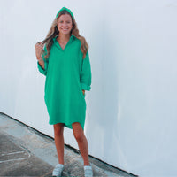 Caryn Lawn Preppy Dress Corduroy Green With Blue Star