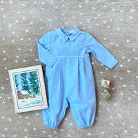 Beaufort Bonnet Long Sleeve Bradford Romper - Beale Street Blue/Worth Avenue White