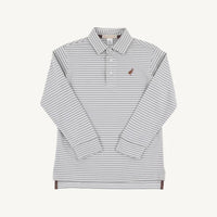 Beaufort Bonnet Prim and Proper Polo LS Pima - Grantley Gray Stripe/Gray Bay Brown
