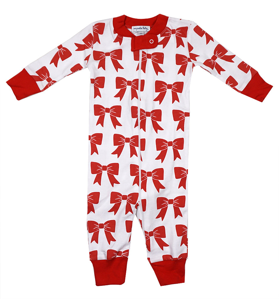 Magnolia Baby Red Bows Zippered Pajamas