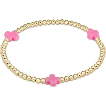 ENewton Egirl Signature Cross Gold Pattern 3mm Bead Bracelet - Bright Pink